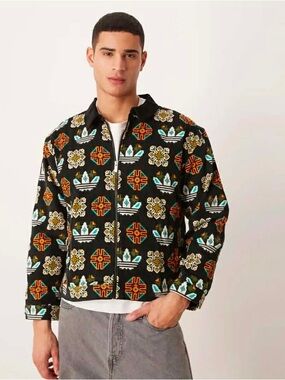 Adidas Monogram Allover Print Corduroy Coach Jacket - Men's size LARGE